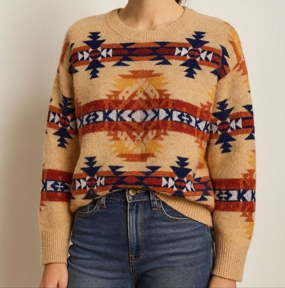 Lucky Brand Aztec Southwest Sweater Women’s Small Beige Multi - Picture 3 of 11
